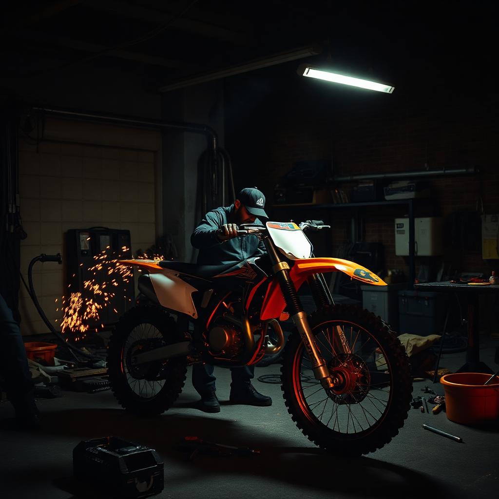 Mecánico trabajando en la moto