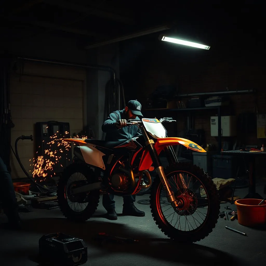 Mecánico trabajando en la moto